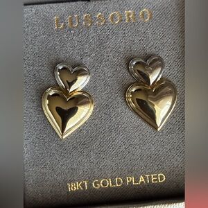 Lussoro 18KT Gold Plated Double Heart Stud Earrings - Gold